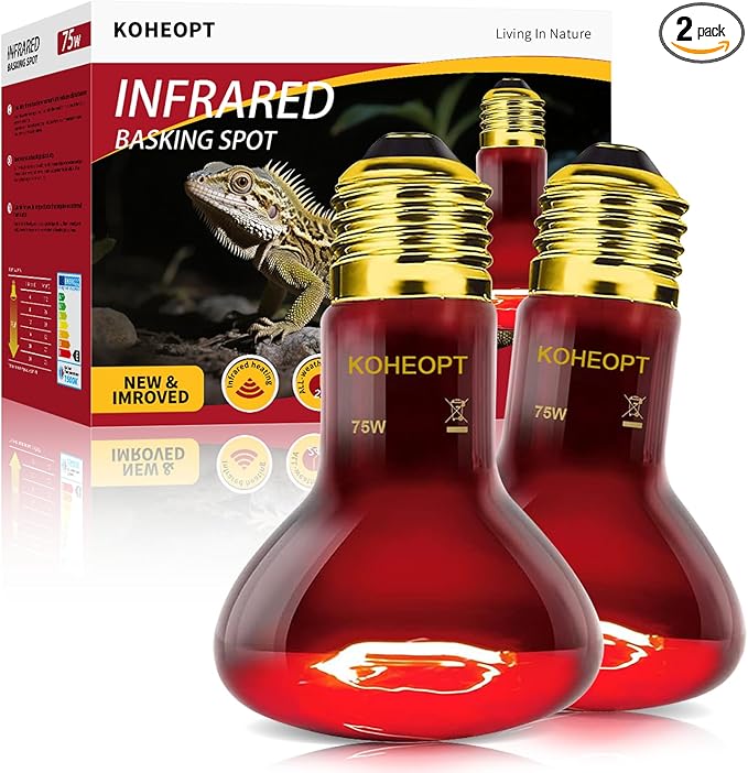 75W Reptile Heat Lamp Bulb, Infrared Heat Emitter Red Heat Lamp for Reptile Amphibian, Infrared Basking Spot Light Bulb,Red Heat Lamp for Chickens、Lizards、Snakes、Turtles 2-Pack