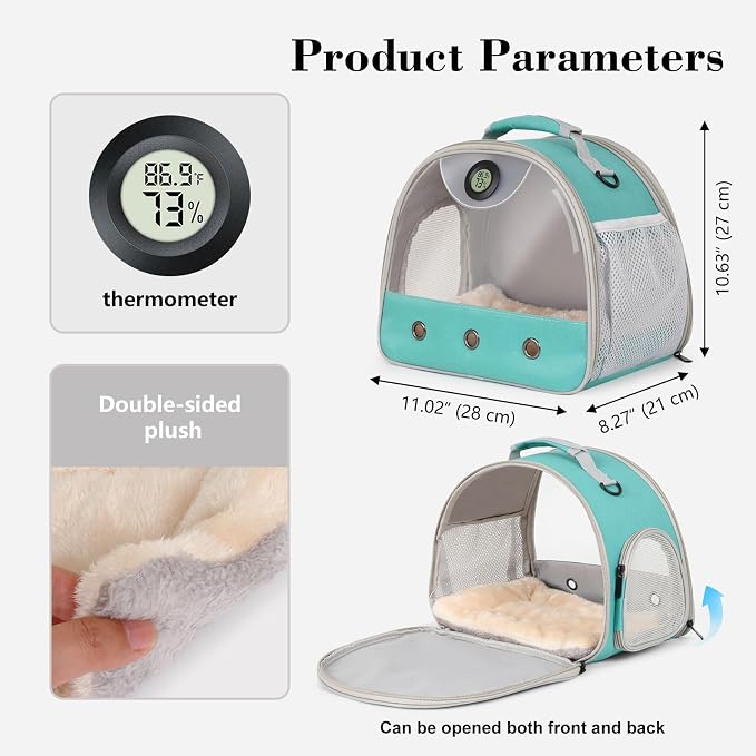 Bearded Dragon Travel Backpack Carrier with Reptile Thermometer and Humidity Gauge Lizard Travel Cage Space Capsule Clear Bubble Window Astronaut Reptile Bag for Ball Python (Green, Carrier+I LSH)