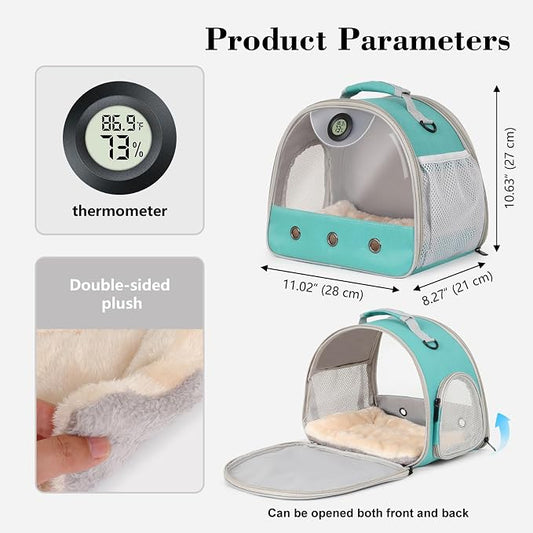 Bearded Dragon Travel Backpack Carrier with Reptile Thermometer and Humidity Gauge Lizard Travel Cage Space Capsule Clear Bubble Window Astronaut Reptile Bag for Ball Python (Green, Carrier+I LSH)