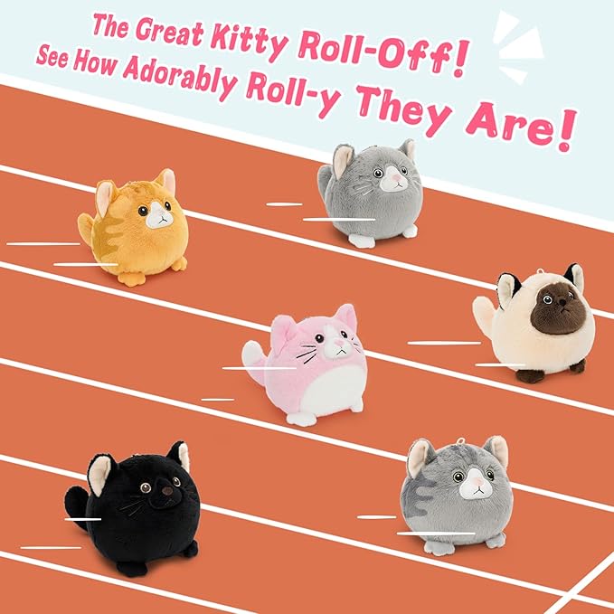 Muiteiur 6Pcs Cat Stuffed Animal Keychain Set, 3.94 Inch Adorable Plush Cats with Clip, Small Stuffed Animal Gift for Cat Lovers