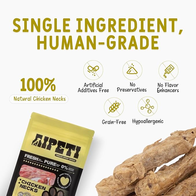 100g (3.53oz) Freeze Dried Chicken Necks for Dogs & Cats - Single Ingredient Raw Treats, High Protein Natural Chews for Bone & Dental Health, Grain-Free Training Snacks