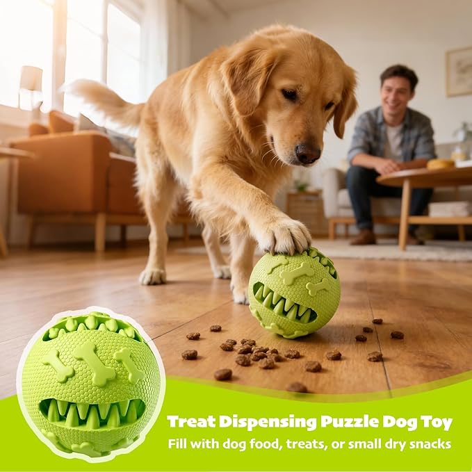 Dog Balls 2Pack Treat Dispensing Toys for Medium & Large Breeds, 3inch / 7.5cm Natural Rubber Dog Puzzle Toy Slow Feeder for Mental Stimulation, Anxiety Relief & Interactive Play