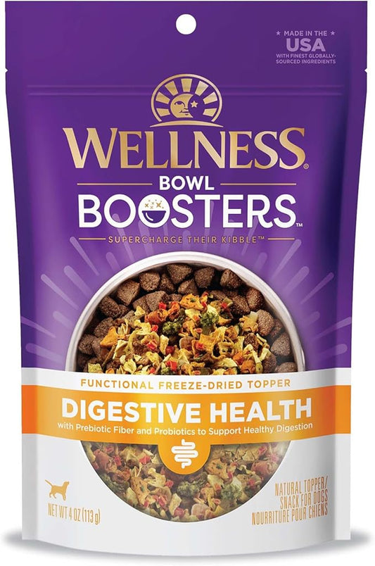 Wellness Bowl Boosters Digestive Health Dog Food Topper with Freeze Dried Pieces for Small, Medium, and Large Breeds, Sensitive Stomach, Grain Free, Natural, Chicken Recipe, 4 oz Bag