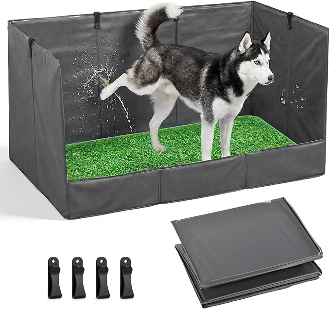 33.5"×23.6"×15.9" High Walls Dog Potty Tray with Artificial Grass, Foldable Dog Pee Pad Holder with 4-Inch Baffle, Waterproof Indoor Dog Litter Box for Small to Medium Pets