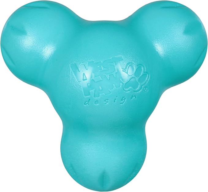 WEST PAW Zogoflex Tux Treat Dispensing Dog Chew Toy – Interactive Chewing Toy for Dogs – Dog Games for Aggressive Chewers, Fetch, Catch – Holds Kibble, Treats, Small 4", Teal
