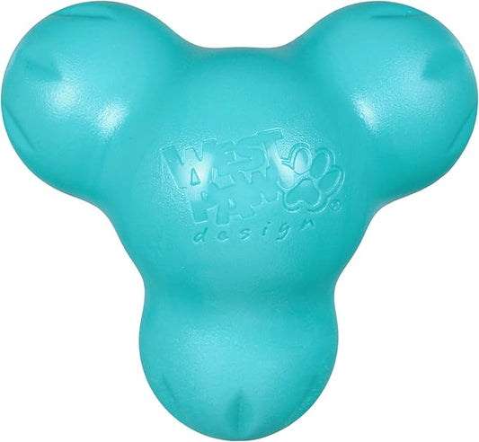 WEST PAW Zogoflex Tux Treat Dispensing Dog Chew Toy – Interactive Chewing Toy for Dogs – Dog Games for Aggressive Chewers, Fetch, Catch – Holds Kibble, Treats, Small 4", Teal