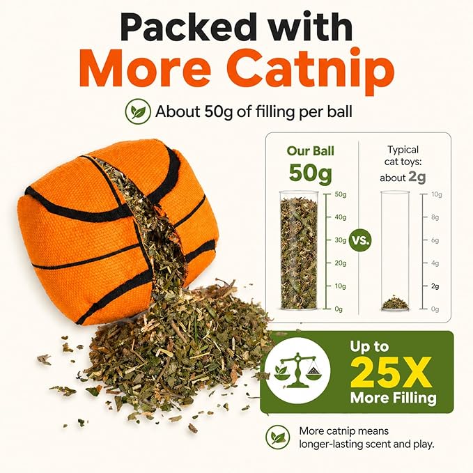 Agape 100% Catnip & Silvervine Filled Cat Toys, Interactive Chew & Kicker Balls for Indoor Cats, Enrichment and Teeth Cleaning Fun for Bored Cats and Kittens, 2 Pack Natural Crinkle Cat Toy with Sound