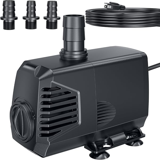 POPOSOAP 680GPH Submersible Pump(2400L/H, 55W), Ultra Quiet Fountain Pump with Over Heating Protection & Filter Sponge 8.5ft High Lift for Pond, Fish Tank, Aquarium, Hydroponics, Waterfall Q104
