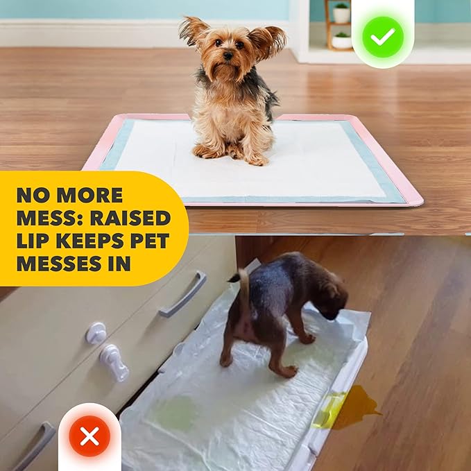 Skywin TidyFriend Dog Pee Pad Holder Tray - Fits Up to 24” x 24” Pee Pad Holder for Dogs - Stable Grip, Raised Edges, Quick-Wipe Silicone Surface Dog Pad Holder for Indoor Flooring Protection (Rose)