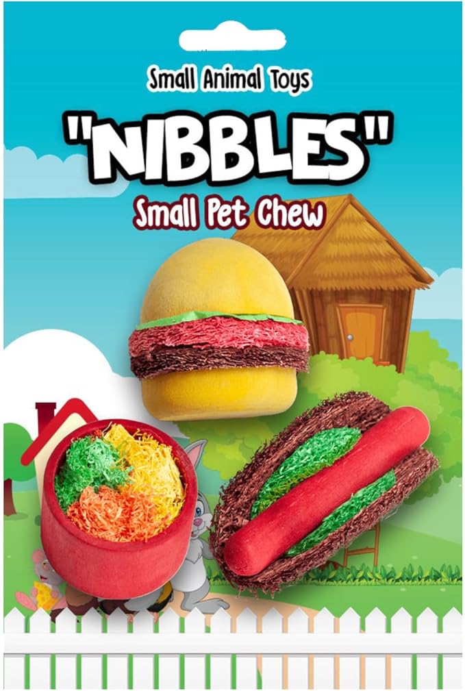 A&E Cage Co NB053 Summer Cookout Small Animal Chew Toys – Wood & Loofah Chews for Hamsters, Gerbils, Mice & Rats – Natural Boredom Breaker Toy Set for Small Pets