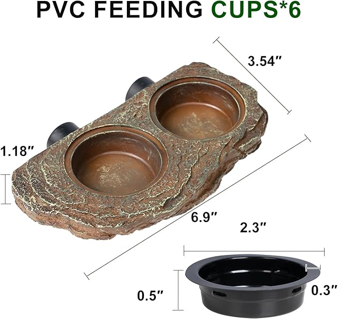 Magnetic Reptile Feeder Ledge, Crested Gecko Feeding Ledge with 6PCS Food Cups Reptile Food Dish Water Bowl Tank Accessories for Bearded Dragon Chameleon Lizard Snake