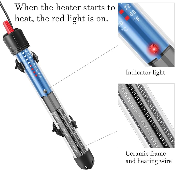 FEDOUR 50W 100W 300W Submersible Aquarium Heater, Adjustable Glass Water Heater for 5 – 70 Gallon Fish and Turtle Tank (100W)