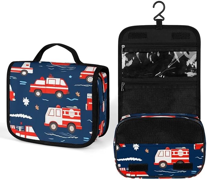 Unisex Firetrucks Fire Trucks Hanging Toiletry Bag Makeup Cosmetic Bag Travel Organizer for Accessories Full-size Container Toiletries