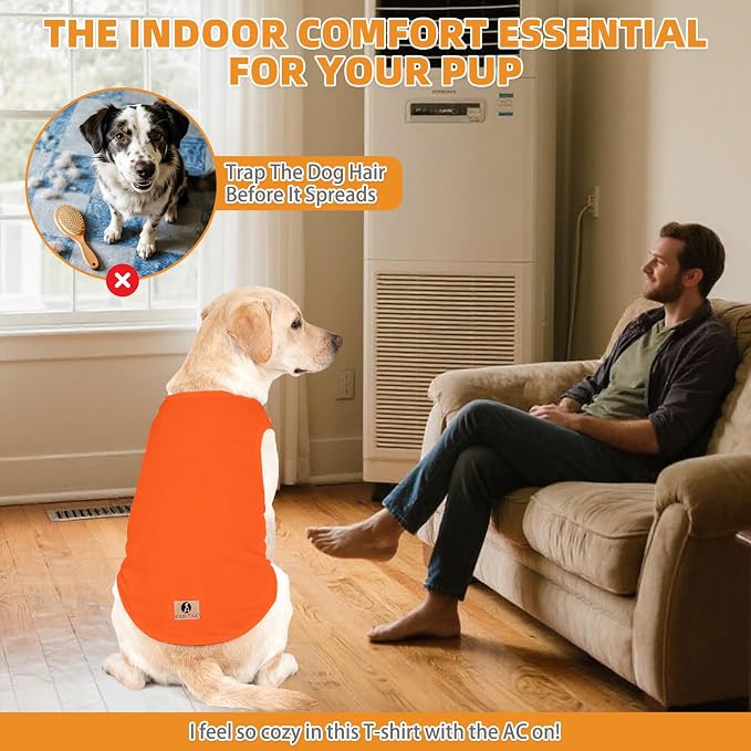 KOOLTAIL Large Dog Clothes for Boy Girl, 2 Pack Cotton Summer Dog T Shirts UV & Insect Protection for Outdoor Camping, Anti-Hair Loss Breathable Sleeveless Pet Vest Tank Tops Apparel,Orange&Red,XXXL