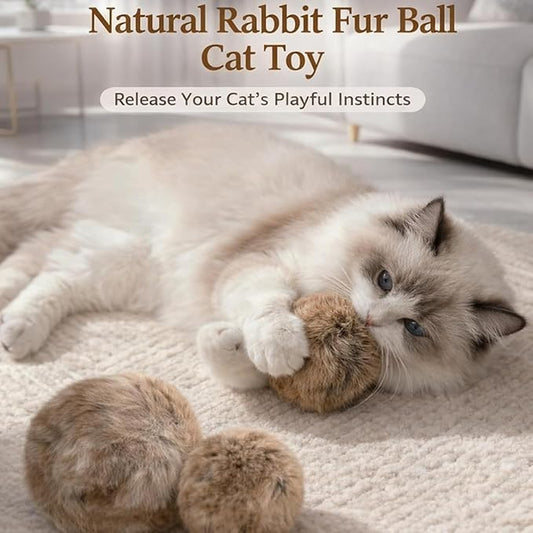 Rabbit Fur Pom-Pom Cat Toys, Soft and Fluffy Catnip-Filled Toy Balls, Perfect for Indoor Cats to Chase and Have Fun, Stimulating Their Hunting Instincts and Enhancing Bonding(3pcs)