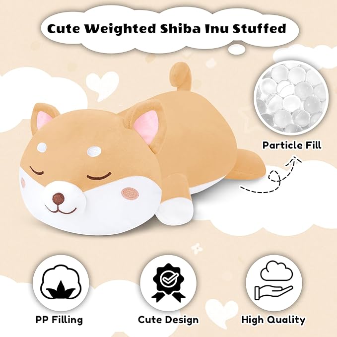 Finebee Weighted Shiba Inu Stuffed Animals, Cute Weighted Dog Plush, Soft Comfort Stuffed Weighted Shiba Inu Plushie Gifts for Kids & Adults (9.8" 0.8Lbs)