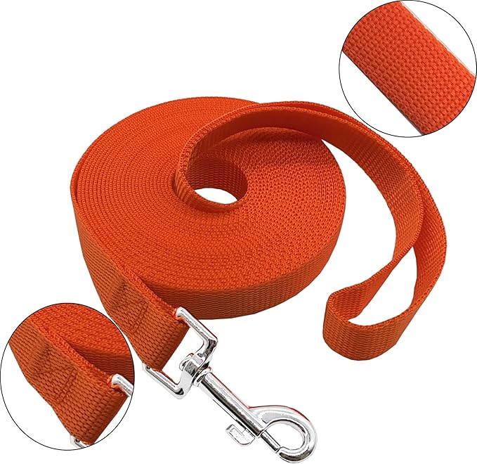 Nylon Training Dog Leash for Small Medium Large Dogs, 15ft 20ft 30ft 50ft Long Leash Dog/Puppy Lead for Obedience Recall Training, Camping (30ft, Orange)