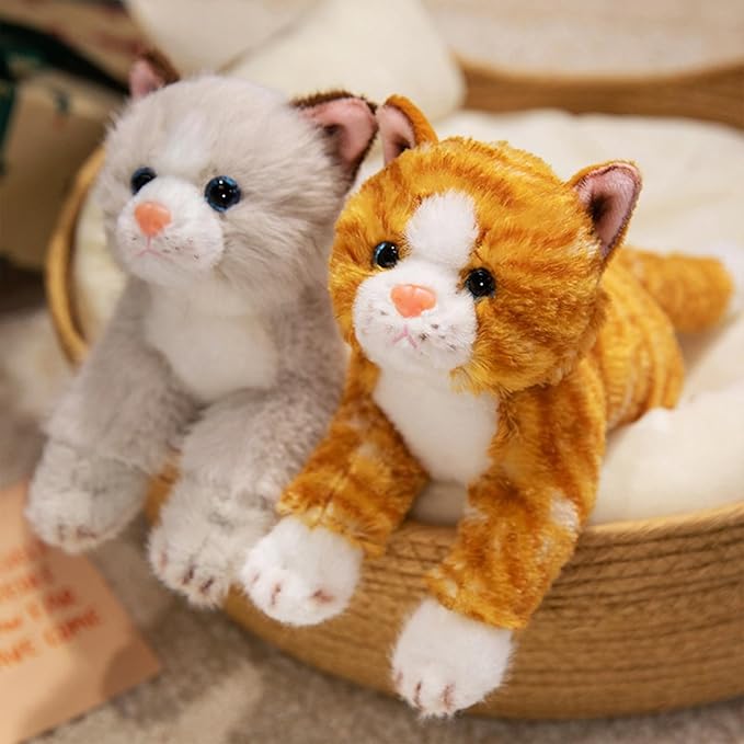 PEACH CAT Cat Stuffed Animal 9.8" Realistic Kitten Plushies Soft Plush Toys Gifts for Kids Grey and White