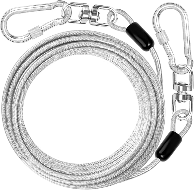 jenico Dog Tie Out Cable: 15 ft Dog Lead for Yard - Heavy Duty Chain Leash Outside for Small Large Dogs Up to 500 lbs - Outdoor Dog Runner Tether