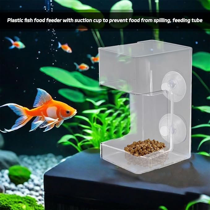Fish Feeder,Automatic Fish Feeder,New Feeding Ring,with Suction Cups Feeding Tube Ring Accessories,Tube for All Kinds of Food Tanks Bowls Accessories(Square)