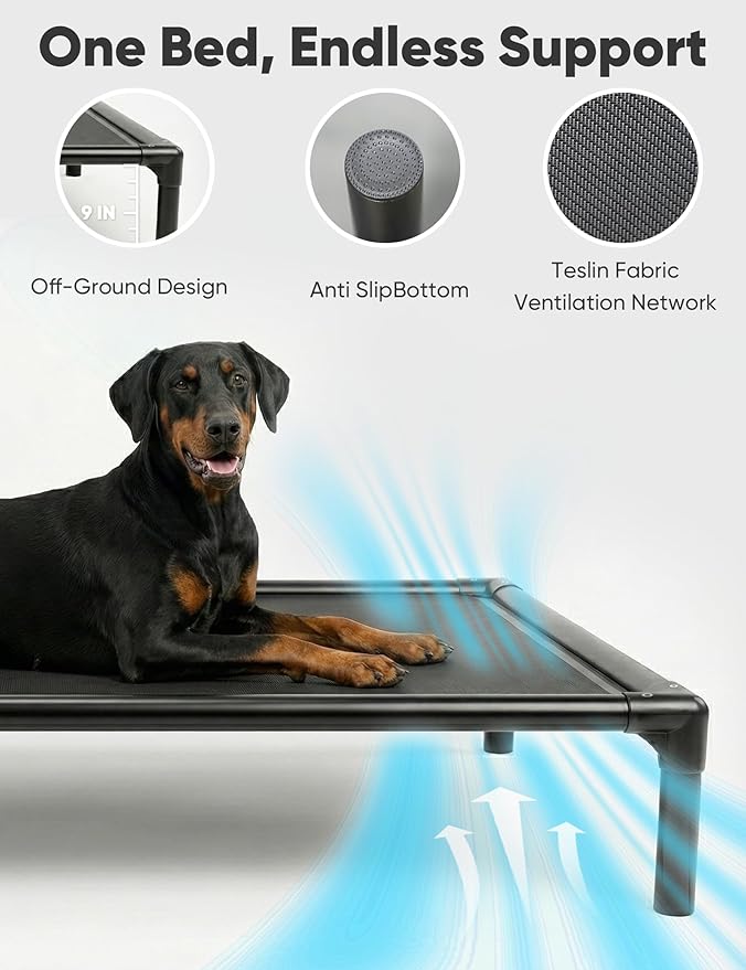 suddus Elevated Dog Bed Waterproof Outdoor, Portable Raised Dog Bed, Dog Bed Off the Floor, Chew-Proof Dog Bed Easy Clean Indoor or Outdoor Use，XX-Large, 56 * 37.5 * 9in, Grey