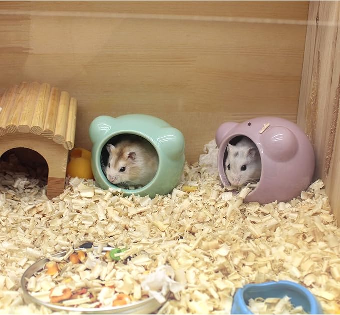Ceramic Hamster House, Cute Animal Shaped Hamster Cave, Summer Cool Small Animal Hideout Habitat Decor for Dwarf Hamsters (Purple)