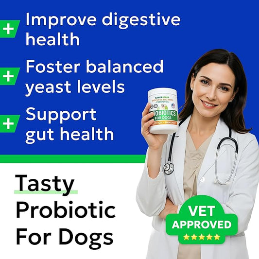 Bark&Spark Probiotics for Dogs - Digestive Enzymes (Gut Health) Allergy & Itchy Skin - Pet Diarrhea Gas Treatment Upset Stomach Relief Pill, Digestion Health Tummy Treat (180Ct Bacon)