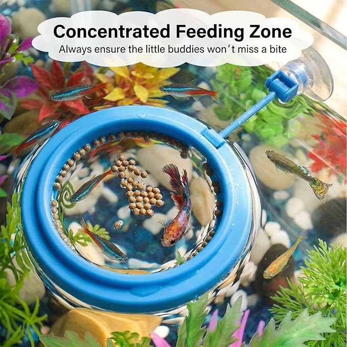 5pcs Fish Feeding Ring, Betta Feeding Ring and Hammock, Feeding Ring for Fish Tank and Aquarium, Assorted Blue Circular and Square Rings with Grass and Tunnel Accessories for Fish Feeding and Resting
