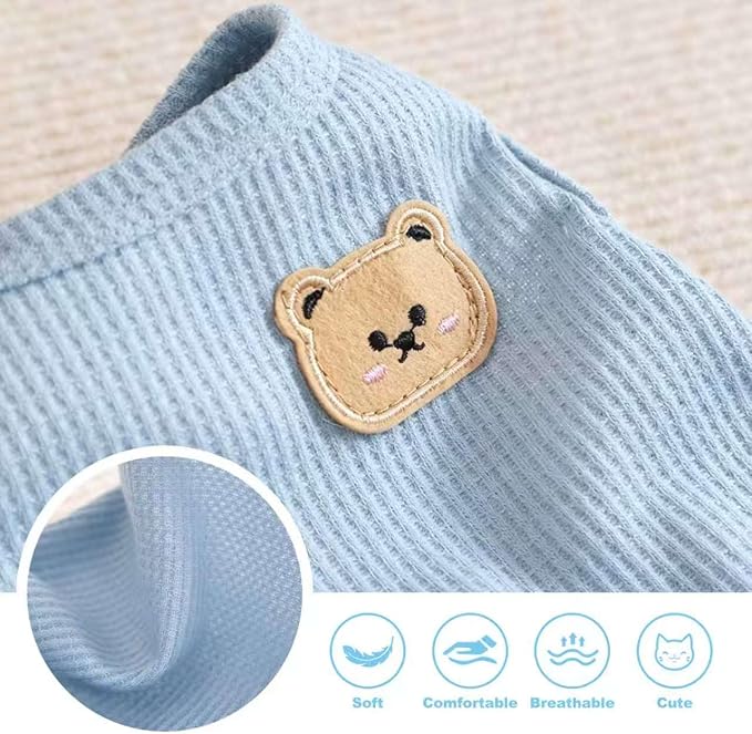 Waffle Knit Cat & Dog T Shirt for Small Dogs, Stretchable Puppy Shirt for Sphynx Cats & Small Breeds, Pet Clothes | Breathable Summer/Winter Apparel for Newborn(Blue Medium)