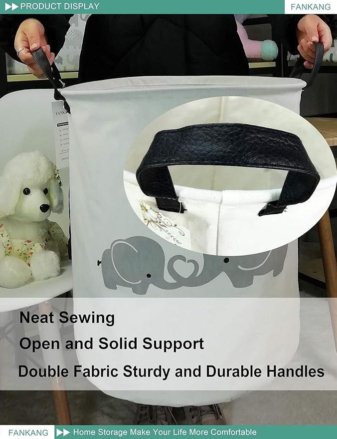 Storage Basket, Nursery Hamper Canvas Laundry Basket Foldable with Waterproof PE Coating Large Storage Baskets for Kids Boys and Girls, Office, Bedroom, Clothes,Toys（Love Elephant）