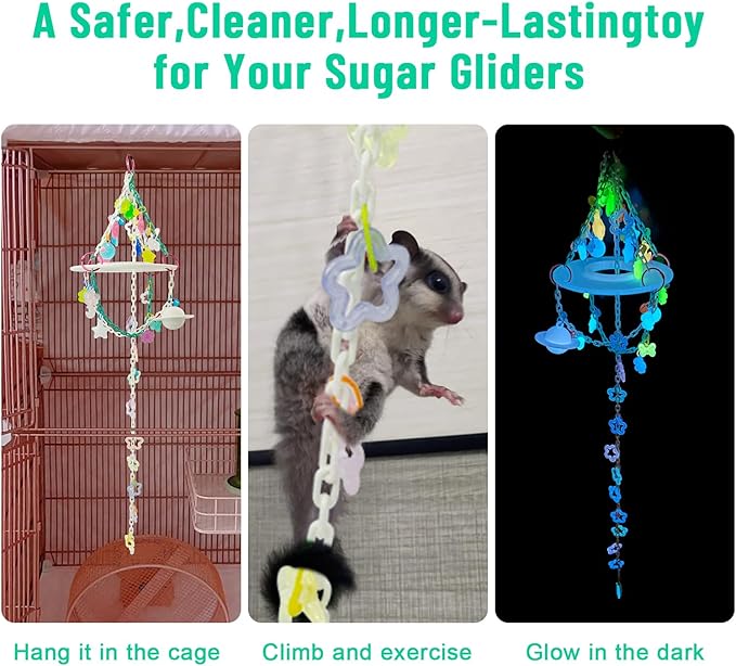 c,Glow in The Dark Sugar Glider Planet Moon Space Platform Toy,SugarGlider Hanging Climbing Toys,Sugar Glider Hamster Rats Toys,for Climbing,Exercising,Sugar Glider Cage Accessories