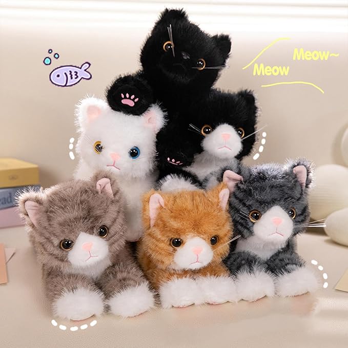 PEACH CAT Cat Stuffed Animal 12" Realistic Kitten Plushies Soft Plush Toys Gifts for Kids Black