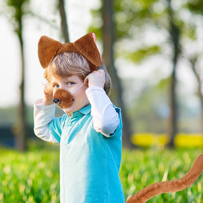SATINIOR Puppy Dog Costume Set Ears Headband Nose Bow Tie Tail Animal Cosplay for Halloween