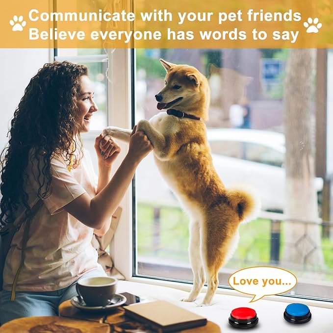 Voice Recording Button 4 Color, Dog Buttons for Communication Pet Training Buzzer, 30 Second Record & Playback, for Family Game and Trivia Nights