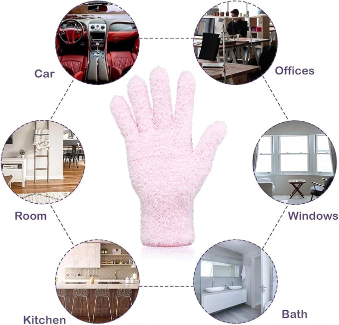 Patelai 2 Pairs Microfiber Gloves for plants Dusting Cleaning Glove Mittens House Cars Blinds Dusting(Pink, Violet,Large)