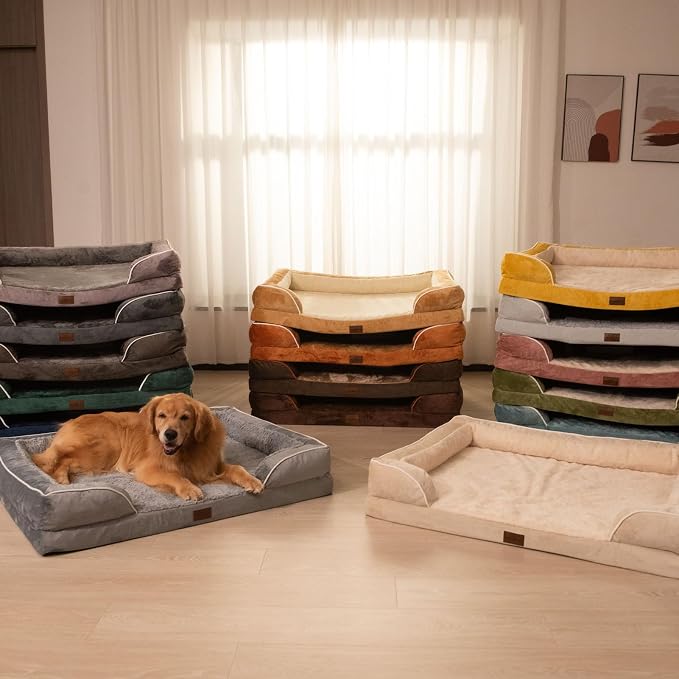 Comfort Expression Orthopedic Dog Beds for Large Sized Dog with Bolster | Waterproof Dog Couch Bed with Washable Cover & Non-Slip Bottom, Supportive Egg Crate Foam Large Pet Bed, 36x27 Inch