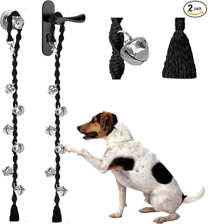 Dog Bells to Go Outside & Puppy Potty Training, Adjustable Dog Door Bell Ring to Go Potty, Handmade with Premium Yarn. Twisted Style, Black 2 Count