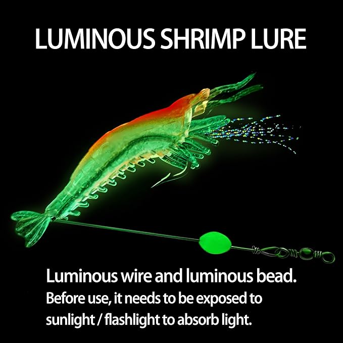 14PCS Saltwater Fishing Lures Shrimp Lures Set with Bait Box, 7 Colors Premium Soft Shrimp Fishing Tackle with Luminous Sharp Hooks, for Saltwater and Freshwater Aggressive Fish