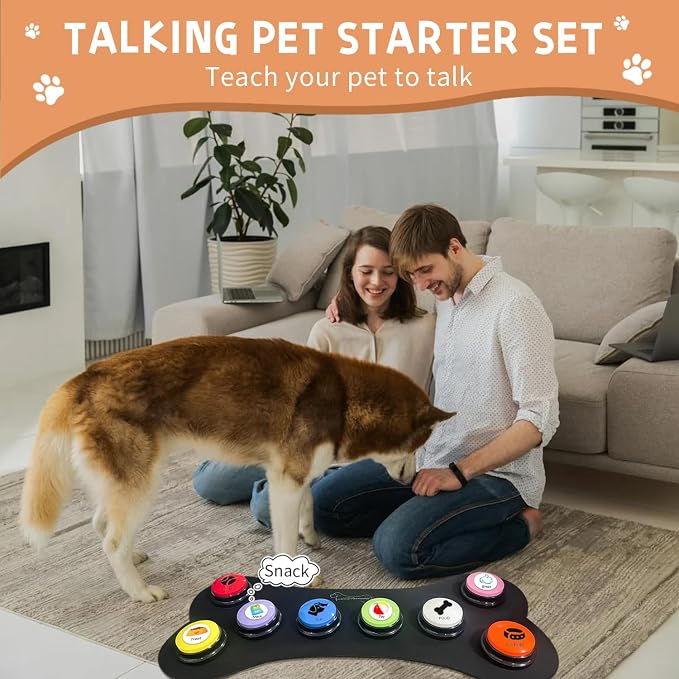 8 Color Voice Recording Button with Rubber Mat, Dog Buttons for Communication Pet Training Buzzer, 30 Second Record & Playback,Funny Gift for Study Office Home
