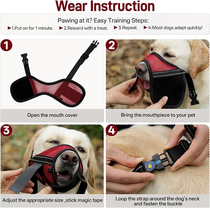 Pezluxe 2-Pack Dog Muzzle, Soft Air Mesh Muzzle Anti Biting Barking Chewing, Secure & Breathable Drinkable Pets Muzzles with Adjustable Strap, for Small Medium Large Dogs (Red-L)
