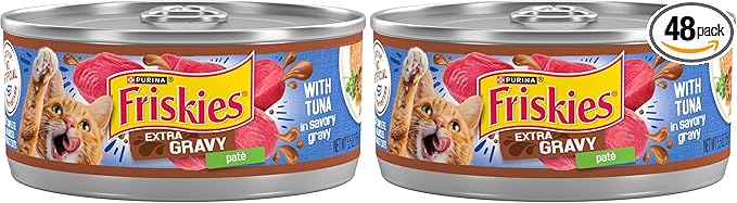 Friskies Purina Wet Cat Food Pate,Extra Gravy with Tuna - 5.5 oz. Cans,(Pack of 48)
