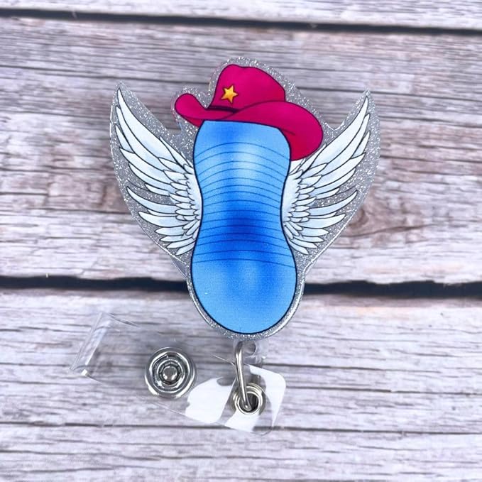 Cute Flying Cowgirl Peanut Badge Reel Fun Retractable ID Holder Clip Lanyard for Nurse CNA Tech Women Mom Maternity Medical Healthcare Worker Hospital Office Staff Sparkle Name Tag Accessories Gift