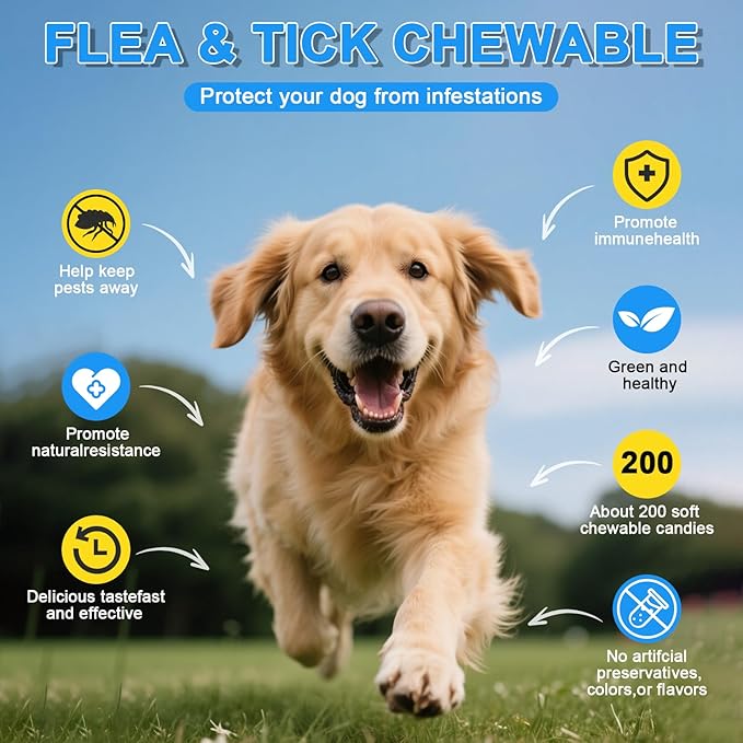 Dog Flea Treatment Chewable, Oral Flea Prevention for Dogs Chewable-Hip and Joint Support-Allergy and Immune Support for All Breeds and Sizes(Chicken Flavor, 150 Chews)