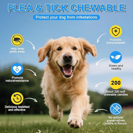Dog Flea Treatment Chewable, Oral Flea Prevention for Dogs Chewable-Hip and Joint Support-Allergy and Immune Support for All Breeds and Sizes(Chicken Flavor, 150 Chews)