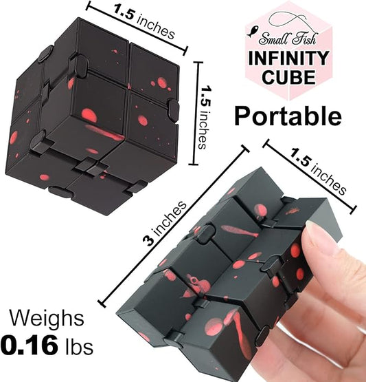 SMALL FISH Fidget Infinity Cube - Built-in Metal Never Ending Infinity Cube, Cool Sensory Infinite Fidget Toy for Stress and Stress Relief, Best for Adults and Kids with Autism,and ADHD (Black-Red)