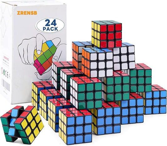 24 Pack Mini 3x3 Cube Puzzle, 1.18 Inch Small Twisty Brain Teaser, Pocket Size Magic Cube Toy for Kids, School Rewards & Classroom Prizes, Birthday Party Favors