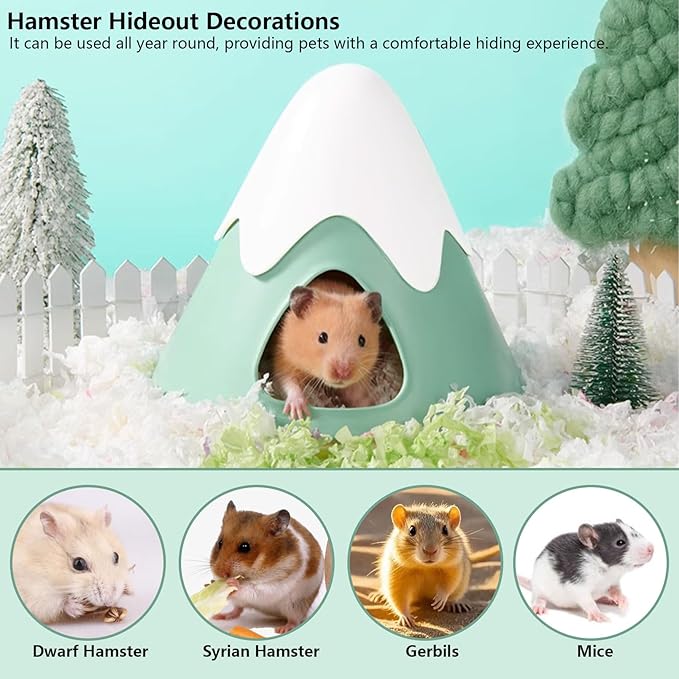 Hamster Hideout, Snowy Mountain Shape Hamster Hide House,Cute Small Animal Habitat Hideaway Hut for Syrian Hamsters, Mice, Gerbils, Rats (Green)