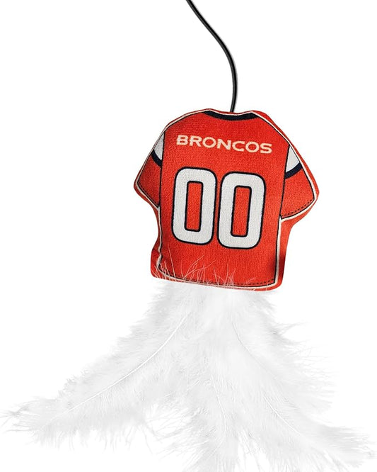 NFL Denver Broncos Team Jersey Wand with CAT NIP, Cat Toy Jersey Shaped Plush Teaser Toy for Cats & Kittens - Interactive Pet Toy for Play & Exercise