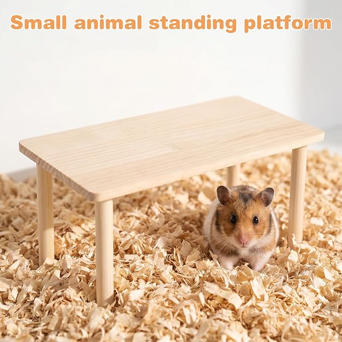 Wooden Hamster Platform, 35x18x17cm Natural Wood Resting and Climbing Surface for Small Pets, Rectangle Cage Accessory Stand for Syrian Dwarf Gerbil Mice Hamster Cage Gerbils Hamsters and Small Pets