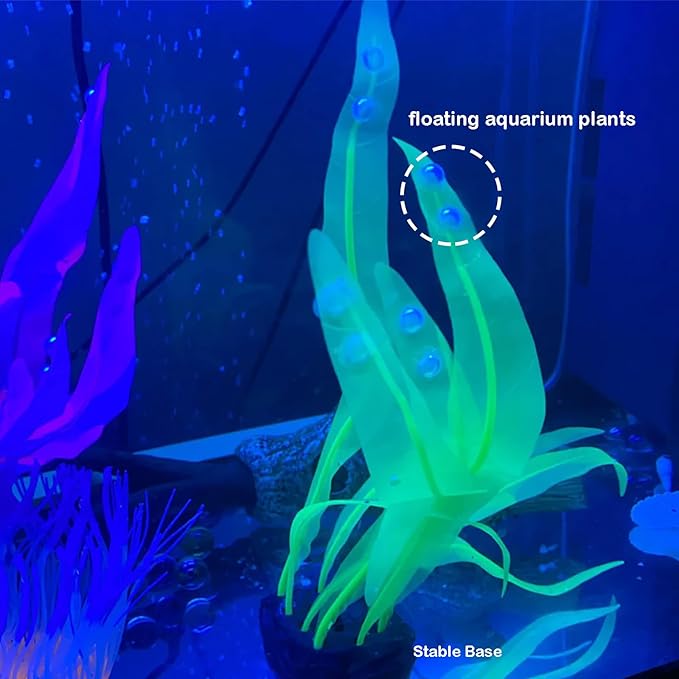 3Pcs Soft Silicone Aquarium Plants Set Glowing Kelp Fish Tank Plants Decor Artificial Green Aquarium Plant Simulation Artificial Water Grass for Fish Tank,7.08in9.84in16.9in